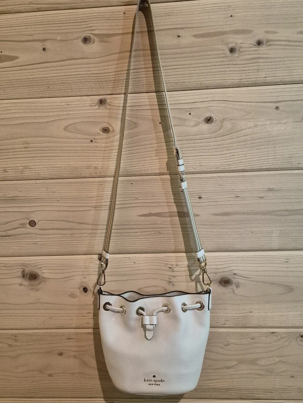Kate spade new york White Small Bucket Drawstring Crossbody, Detachable Strap